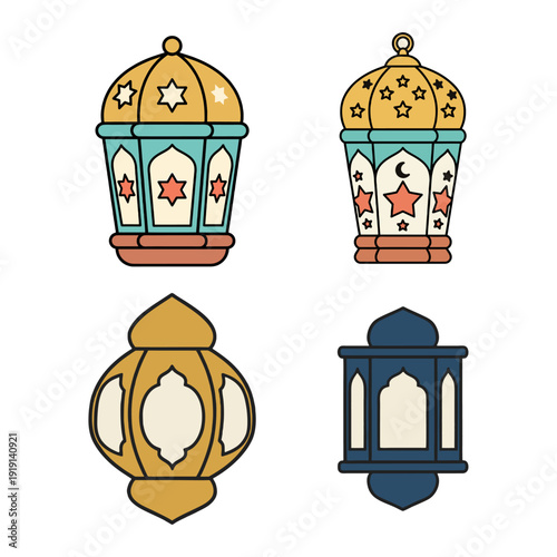 Islamic Lanterns with Stars and Crescent Moon.
