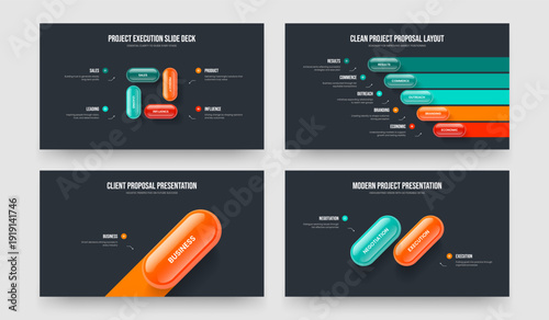 Corporate Forecast Four Five One Two Element Diagram Frame Template Vector Illustration Bundle. Professional Review 4 5 1 2 Option Infographic Slide Layout Collection.