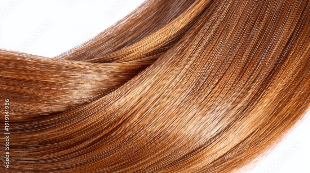 Fototapeta premium Glossy Copper Brown Hair Texture with Shiny Strands and Smooth Finish Perfect for Hair Care or Beauty Products Showcase in Professional Photography