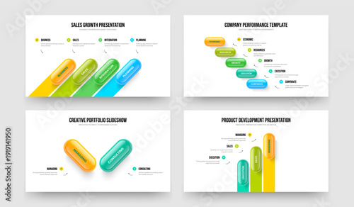 Visual Forecast 4 5 2 3 Option Infographic Presentation Design Set. Project Solution Four Five Two Three Element Diagram Slideshow Layout Vector Illustration Collection.