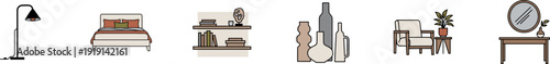 Collection of furniture and home interior decor icons