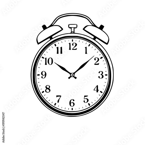 Icon vector illustration, Classic Black and White Alarm Clock Vector Illustration
