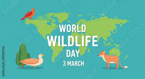 World Wildlife Day illustration featuring animals and a map  