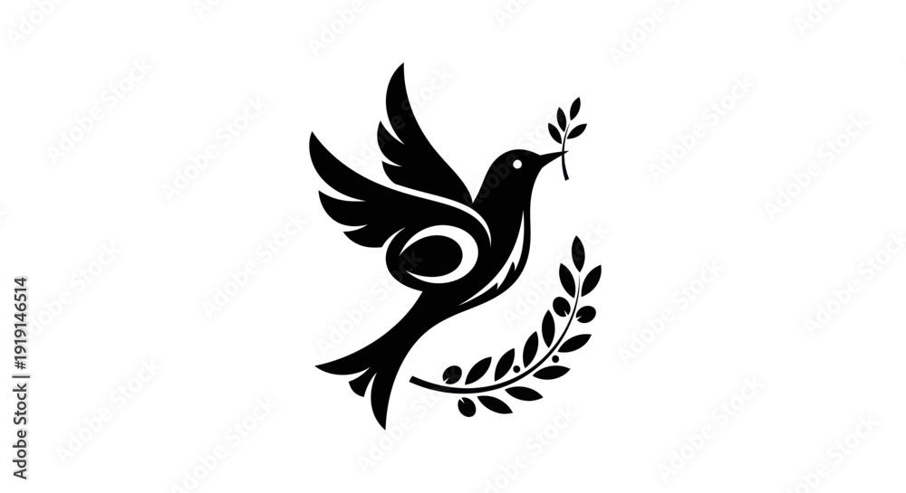 Obraz premium Elegant black bird with olive branch