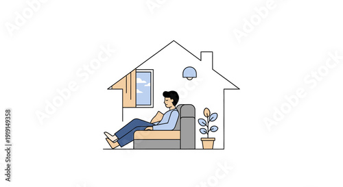 Man Relaxing on Sofa at Home.