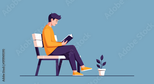 Man Sitting on Chair Reading Book.