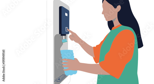 Woman Dispensing Hand Sanitizer from Dispenser.