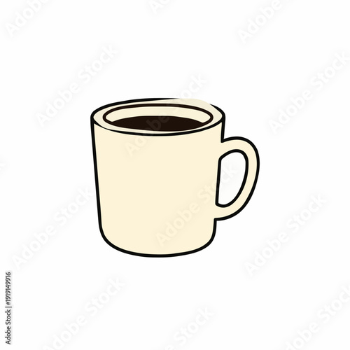 Simple hand-drawn cream-colored mug filled with dark coffee against a white background