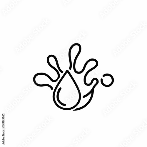 Abstract Black Outline Symbol of a Water Drop Splashing with Small Circle on White Background