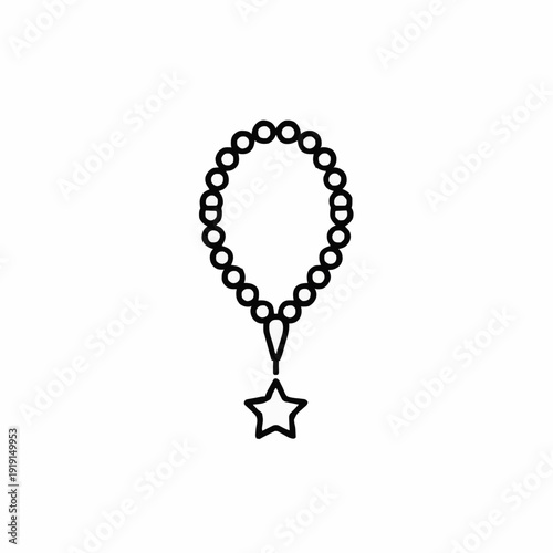 Simple Line Drawing of Prayer Beads with Star Pendant on White Background