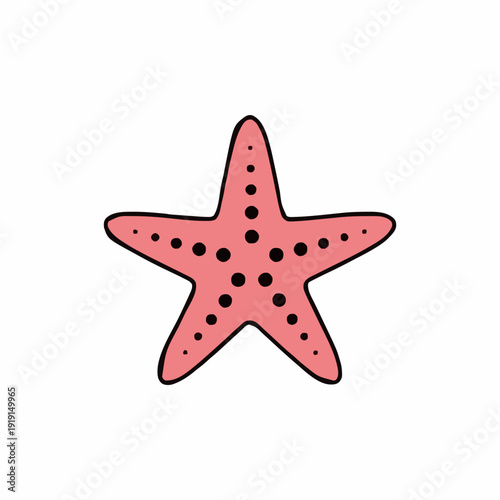 Pink Starfish with Black Dots on a White Background Simple Illustration