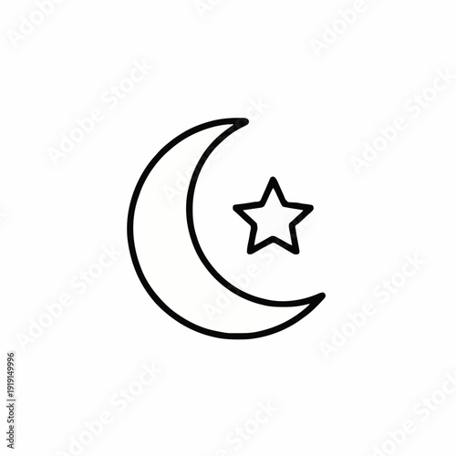 Simple Line Art Crescent Moon and Star Icon on White Background Celestial Symbol Minimalist Design