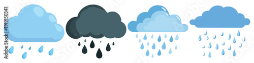 Cloud with raindrops  Flat Vector Illustration on Transparent Background