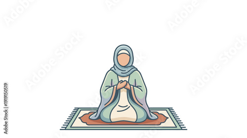 Woman in hijab praying on a prayer mat with devotion and serenity.