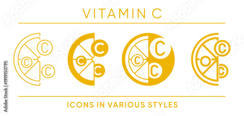 Vitamin C - Mult-style Icons Set with Lemon Slice