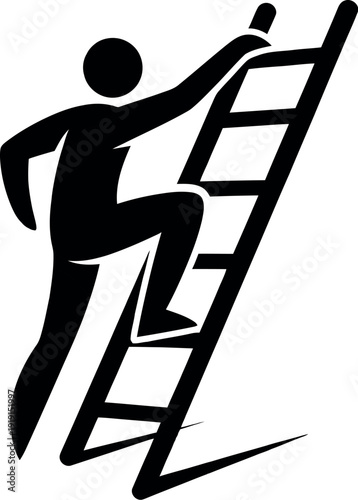 A person climbing a ladder with determination and focus