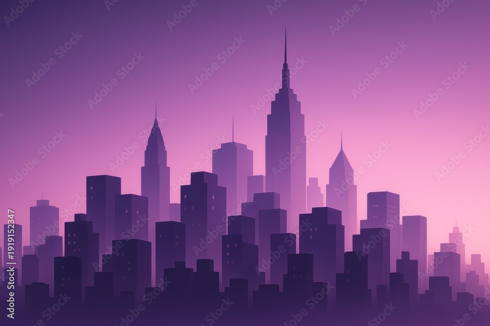 Fototapeta premium Purple cityscape silhouette art