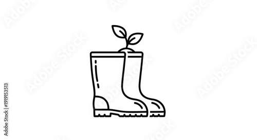 Simple Line Drawing of Rubber Boots with Sprout.