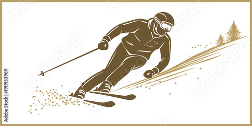 Dynamic downhill skier in motion, vector