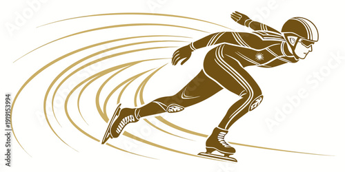 Dynamic speed skater racing on ice, vector