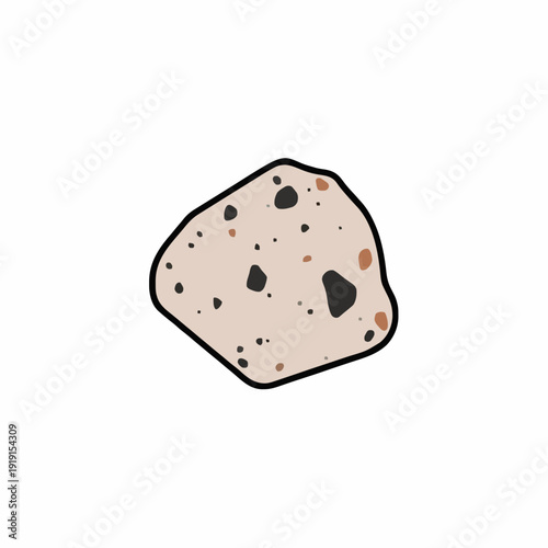 A Simple Drawing of a Light Brown Irregularly Shaped Object with Black and Orange Speckles Against a White Background