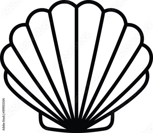 Black silhouette of a scallop shell white