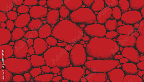 River stone wall texture, pattern of matching round organic pebbles on a vector background