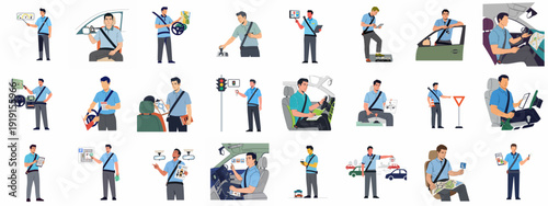 Comprehensive Driving School Instruction and Road Safety Education Illustrations: A Vector Collection for Learner Drivers and Instructors