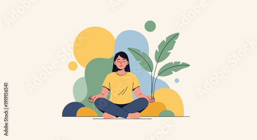 Woman Meditating in Lotus Position.