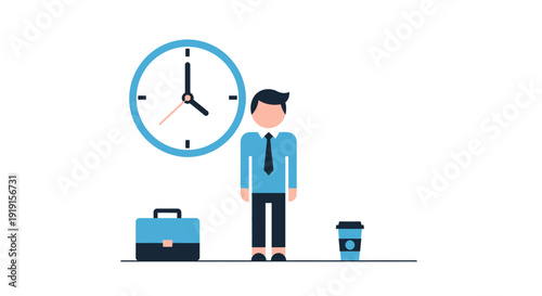 Businessman Standing Beside Luggage and Clock.