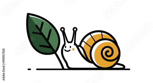Cartoon snail with leaf illustration whimsical nature design element