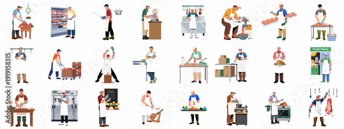 Butchers and Meat Professionals Illustrations: Preparing, Processing, and Selling Fresh Meat Products in the Food Industry