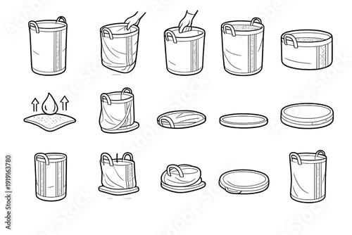 Vector aesthetic base foldable vertical compact laundry icons container icon hamper strips