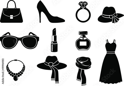 Fashion accessories and clothing icons