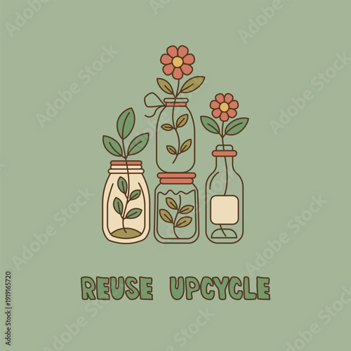 Reuse Upcycle Eco Friendly Glass Jars Illustration