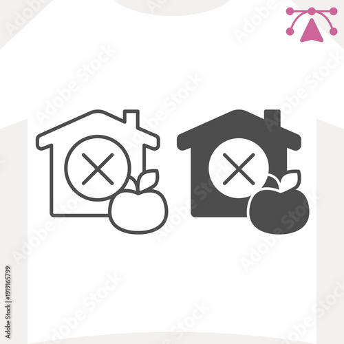 House without food line and solid icon, food assistance concept. Vector graphics. House with cross and an apple sign and editable stroke, outline style icon for mobile or web design.