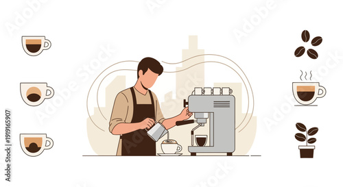 Barista preparing coffee using an espresso machine in a coffee shop environment showcasing coffee