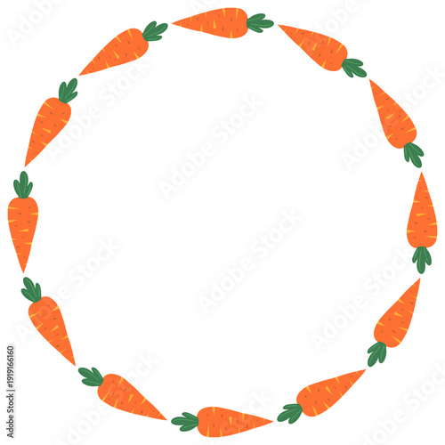 Round vector carrot border, Cute vegetable circle frame background with copy space