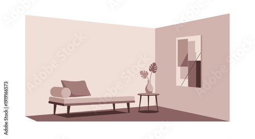 Modern Minimalist Sofa in Pink Room Interior.