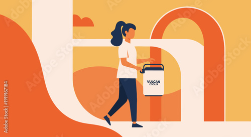 Woman Walking with Coffee Cup Illustration.