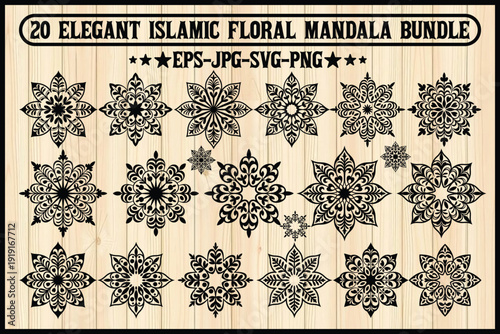 Collection of twenty intricate islamic floral mandala designs in various formats Vector