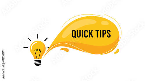 Quick tips concept featuring a bright yellow light bulb and a speech bubble, perfect for helpful advice and instructional content.