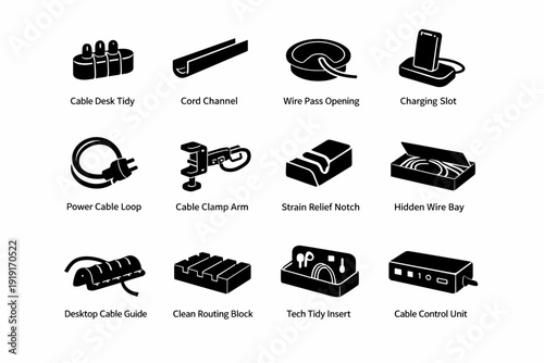Icon desktop vector desk charging notch loop icons wire clamp guide tidy