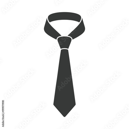 Simple black silhouette of a classic necktie on a white background