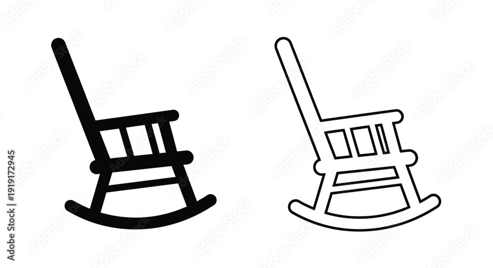 Φωτογραφία Simple black and white illustration of two rocking chairs facing different direc