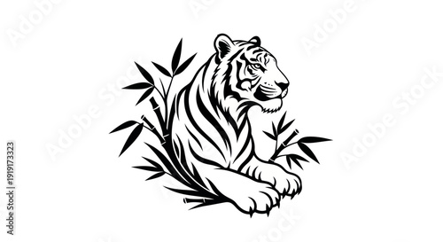 Tiger illustration with bamboo vector