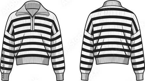 Black and white striped rugby shirt front and back view striped shirt clothing