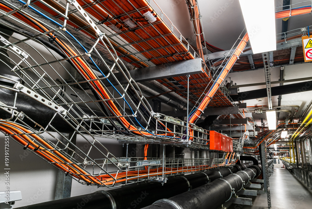 Φωτογραφία Industrial cable trays with organized electrical wiring installation