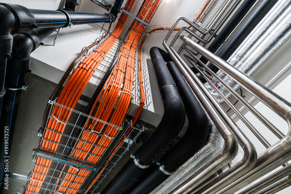 Φωτογραφία Industrial cable trays with organized electrical wiring installation