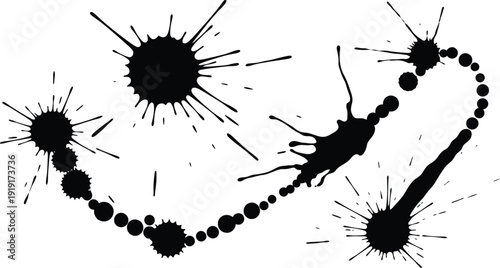 Ink splatters and droplets on white background  abstract art design elements